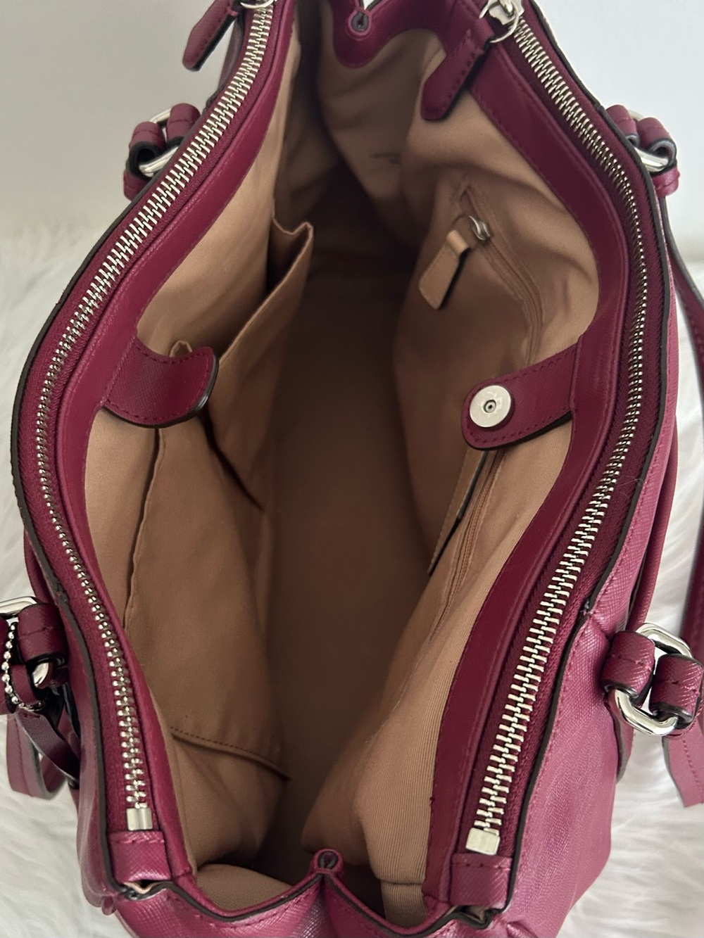 Coach Madison Saffiano Leather Carryall Tote Satchel Burgundy Oxblood F25669 - Picture 7 of 11